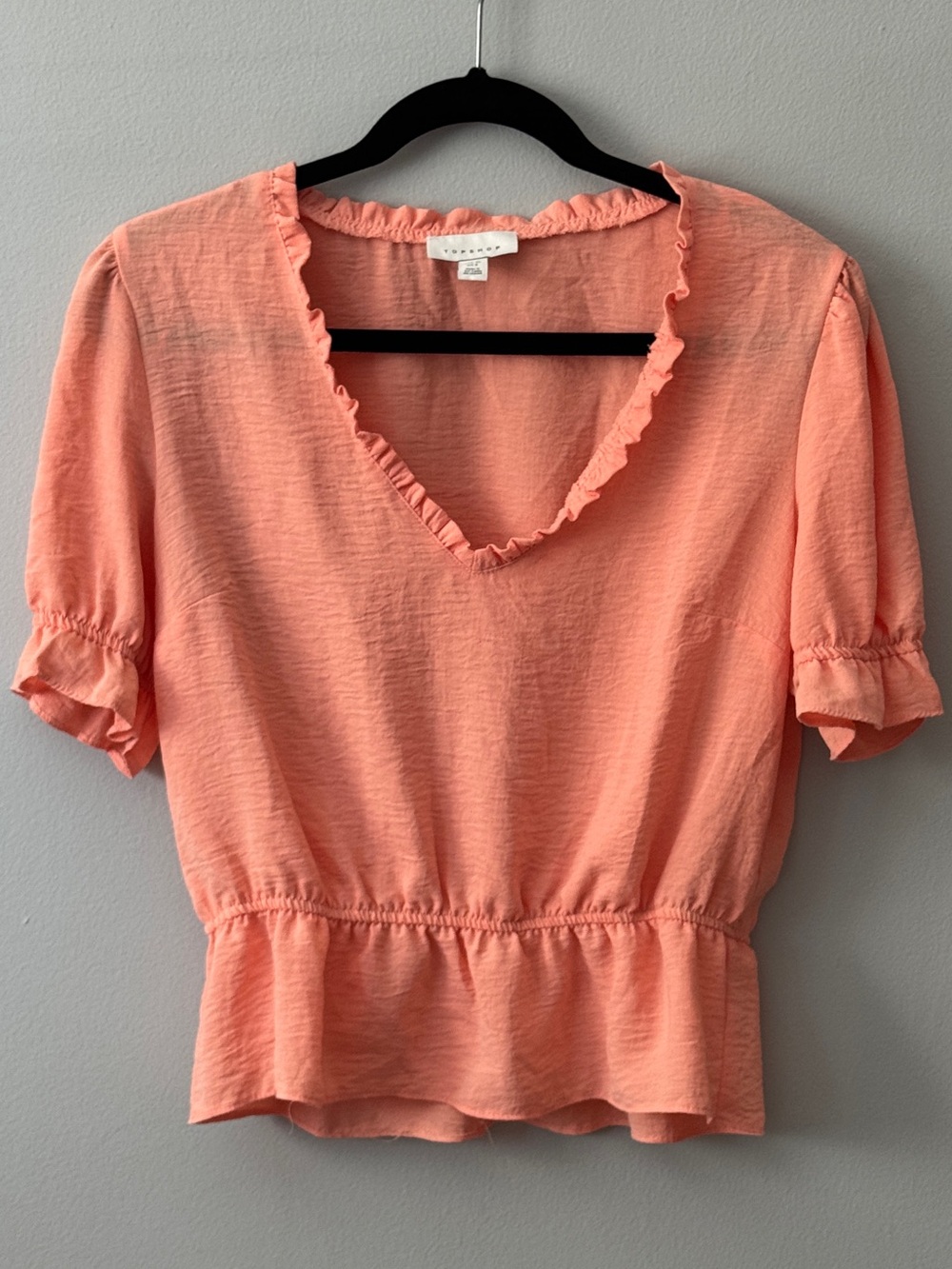 Topshop Coral Ruffle V-Neck Peplum Blouse